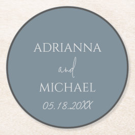Naam en datum van het bruidspaar ronde kartonnen onderzetter