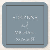 Naam en datum van het bruidspaar vierkante kartonnen onderzetter (Voorkant)