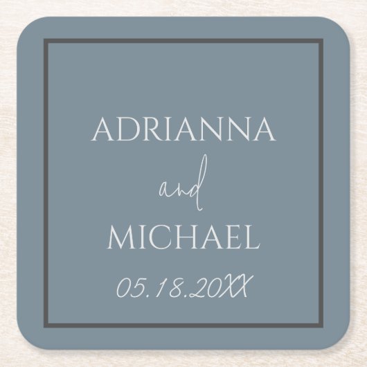 Naam en datum van het bruidspaar vierkante kartonnen onderzetter (Voorkant)
