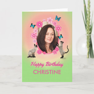 Naam en fotokaart met katten en vlinders; kaart