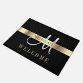 Naam en groot monogram, Bericht, zwart wit goud Deurmat (Schuin)