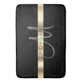 Naam en groot monogram, grijs zwart goud badmat (Voorkant Verticaal)