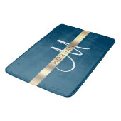 Naam en groot monogram, Ocean Blue Black Gold Badmat (Gekanteld)