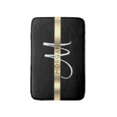 Naam en groot monogram, wit zwart goud badmat (Voorkant Verticaal)