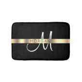 Naam en groot monogram, wit zwart goud badmat (Voorkant)