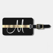 Naam en groot monogram, wit zwart goud bagagelabel (Voorkant horizontaal)