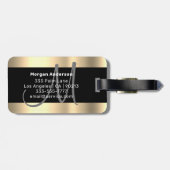 Naam en groot monogram, wit zwart goud bagagelabel (Achterkant horizontaal)