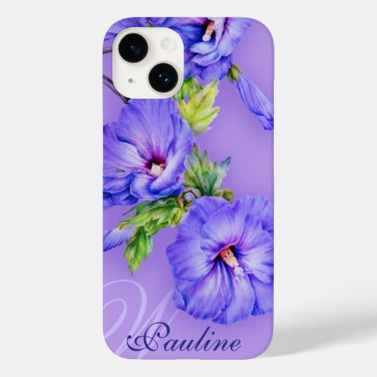 Naam en initiaal hibiscus blue paars Case-Mate iPhone case (Achterkant)