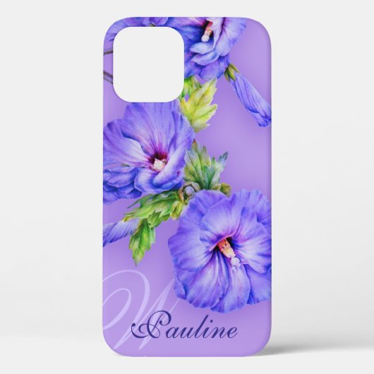 Naam en initiaal hibiscus blue paarse iphone case (Achterkant)