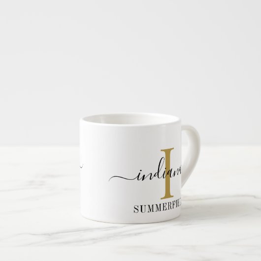 Naam en Initiaal monogram script Espresso Kop (Voorkant rechts)
