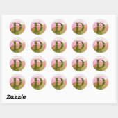 Naam en initiaal van klasscript | Roze en groen Ronde Sticker (Vel)