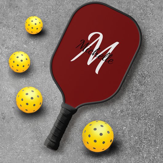 Naam en Initiaal van modern minimaal rood monogram Pickleball Paddle
