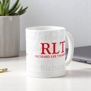 Naam en Initialen Gepersonaliseerd Modern Red Mono Koffiemok