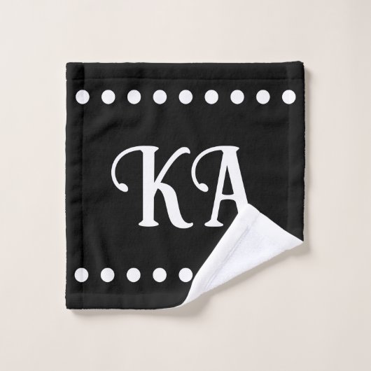 Naam en Initialen Zwarte en Witte Stippen Bad Handdoek (Wasdoekje)