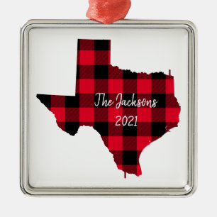 Naam en jaar rode en zwarte Buffalo Pset Texas Metalen Ornament