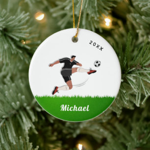 Naam en jaar sportwedstrijden van de voetbalspeler keramisch ornament