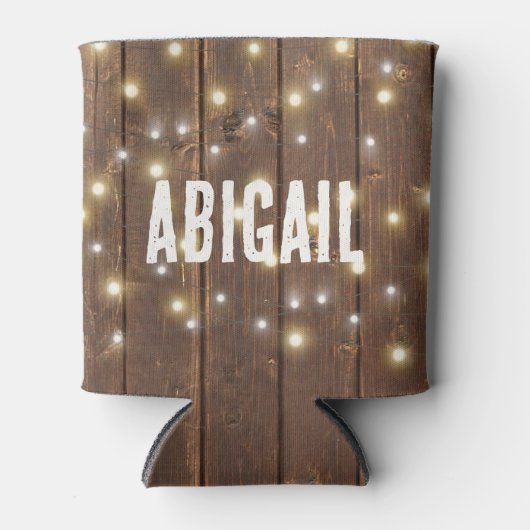 Naam en Licht String op eiken Blikjeskoeler (Voorkant)