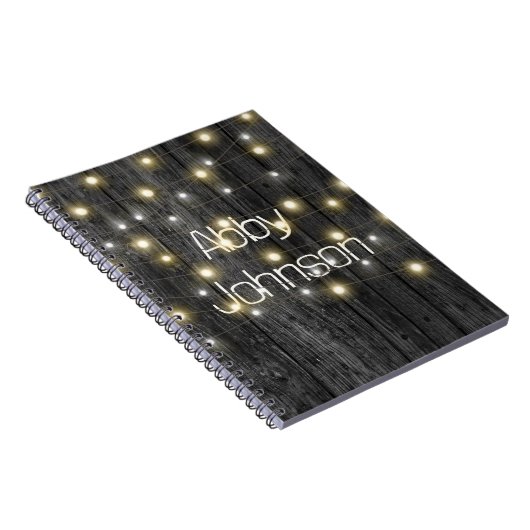 Naam en Lichte Koord op Zwart Hout Notitieboek (Rechterzijde)