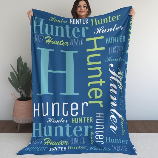 Naam en monogram Cloud Word Art Blanket voor jonge Fleece Deken