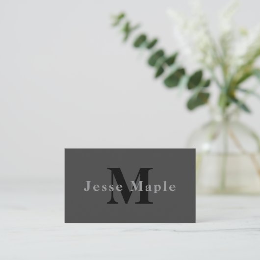 Naam en monogram | Donkergrijs Informatiekaartje (Staand voorkant)