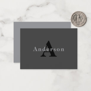Naam en monogram Donkergrijs Notitiekaartje