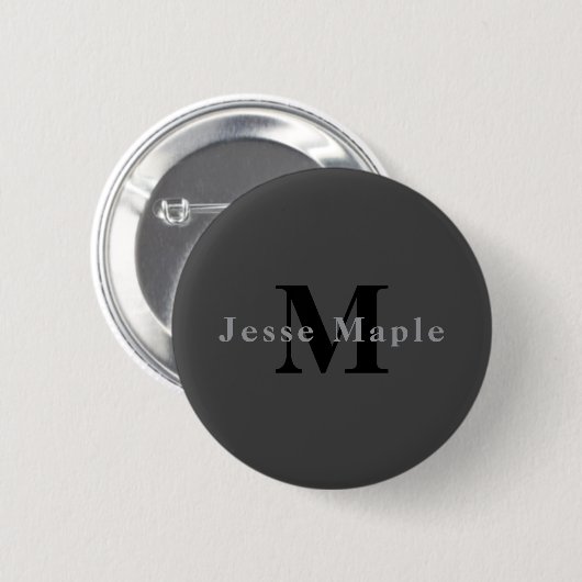 Naam en monogram | Donkergrijs Ronde Button 5,7 Cm (Voorkant /achterkant)