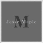 Naam en monogram | Donkergrijs Sticker (Voorkant)