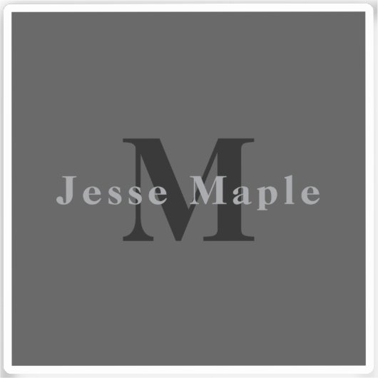 Naam en monogram | Donkergrijs Sticker (Voorkant)