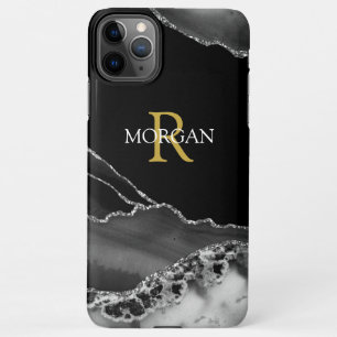 Naam en monogram, grijs zwart agaat, gouden witte  iPhone 11Pro max hoesje