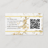 Naam en monogram, QR-code, White & Gold Marble Vs  Visitekaartje (Achterkant)