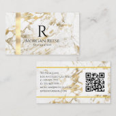 Naam en monogram, QR-code, White & Gold Marble Vs  Visitekaartje (Voorkant / Achterkant)