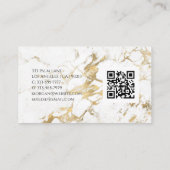 Naam en monogram, QR-code, White & Gold Marble Vs  Visitekaartje (Achterkant)