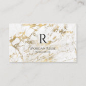 Naam en monogram, QR-code, White & Gold Marble Vs  Visitekaartje (Voorkant)