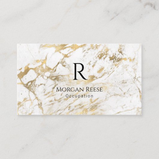 Naam en monogram, QR-code, White & Gold Marble Vs  Visitekaartje (Voorkant)