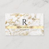 Naam en monogram, QR-code, White & Gold Marble Vs  Visitekaartje (Voorkant)