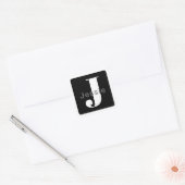 Naam en monogram | Rond zwart wit en grijs Vierkante Sticker (Envelop)