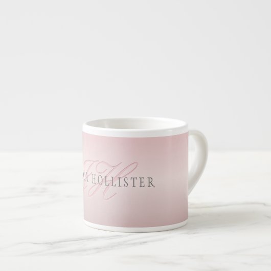 Naam en monogram | Soft FAUX Roos Gold Blush Espresso Kop (Voorkant rechts)