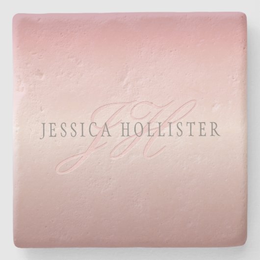 Naam en monogram | Soft FAUX Roos Gold Blush Stenen Onderzetter (Voorkant)