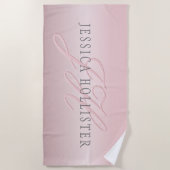 Naam en monogram | Soft FAUX Roos Gold Blush Strandlaken (Voorkant)