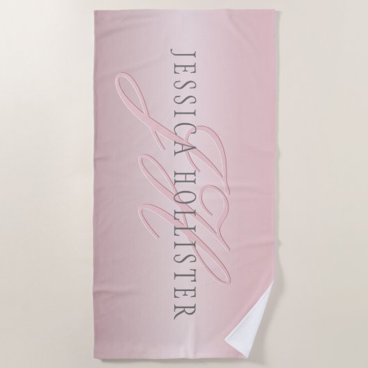Naam en monogram | Soft FAUX Roos Gold Blush Strandlaken (Voorkant)