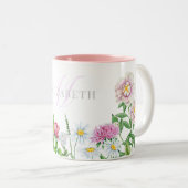 Naam en monogram tweetone waterverf bloemen Mok (Voorkant rechts)