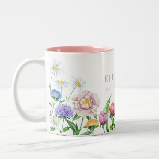 Naam en monogram tweetone waterverf bloemen Mok (Links)