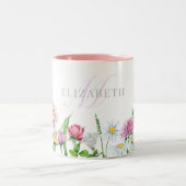 Naam en monogram tweetone waterverf bloemen Mok (Center)