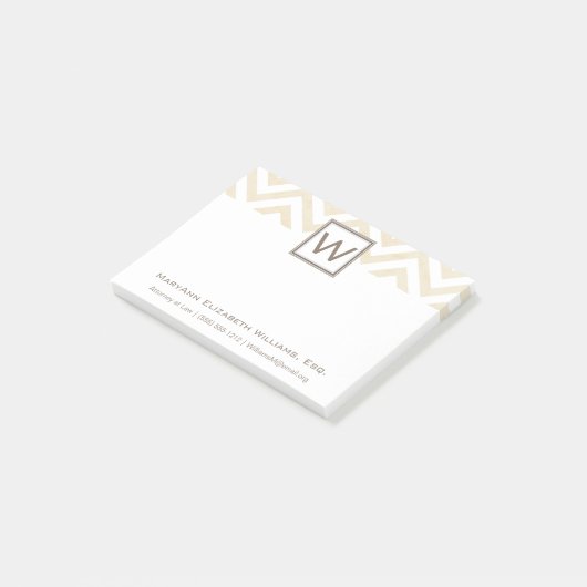 Naam en monogram van Cream Chevron Post-it® Notes (Schuin)