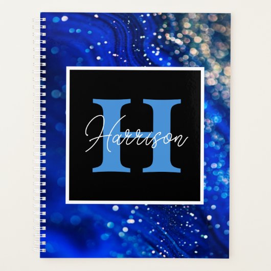 Naam en monogram van de blauwe hamer planner (Voorkant)
