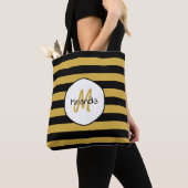 Naam en monogram van de Cute Black Yellow Bee Stri Draagtas (Dichtbij)