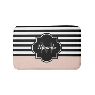 Naam en monogram van grafische roze en zwarte bred badmat