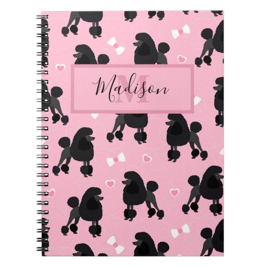 Naam en monogram van het zwarte Poodles en Bows Pa Notitieboek (Voorkant)