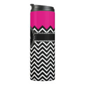 Naam en monogram warm roze en zwart Chevron Thermosbeker (Geroteerd rechts)