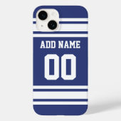 Naam en nummer blauwe en witte strepes Case-Mate iPhone case (Achterkant)